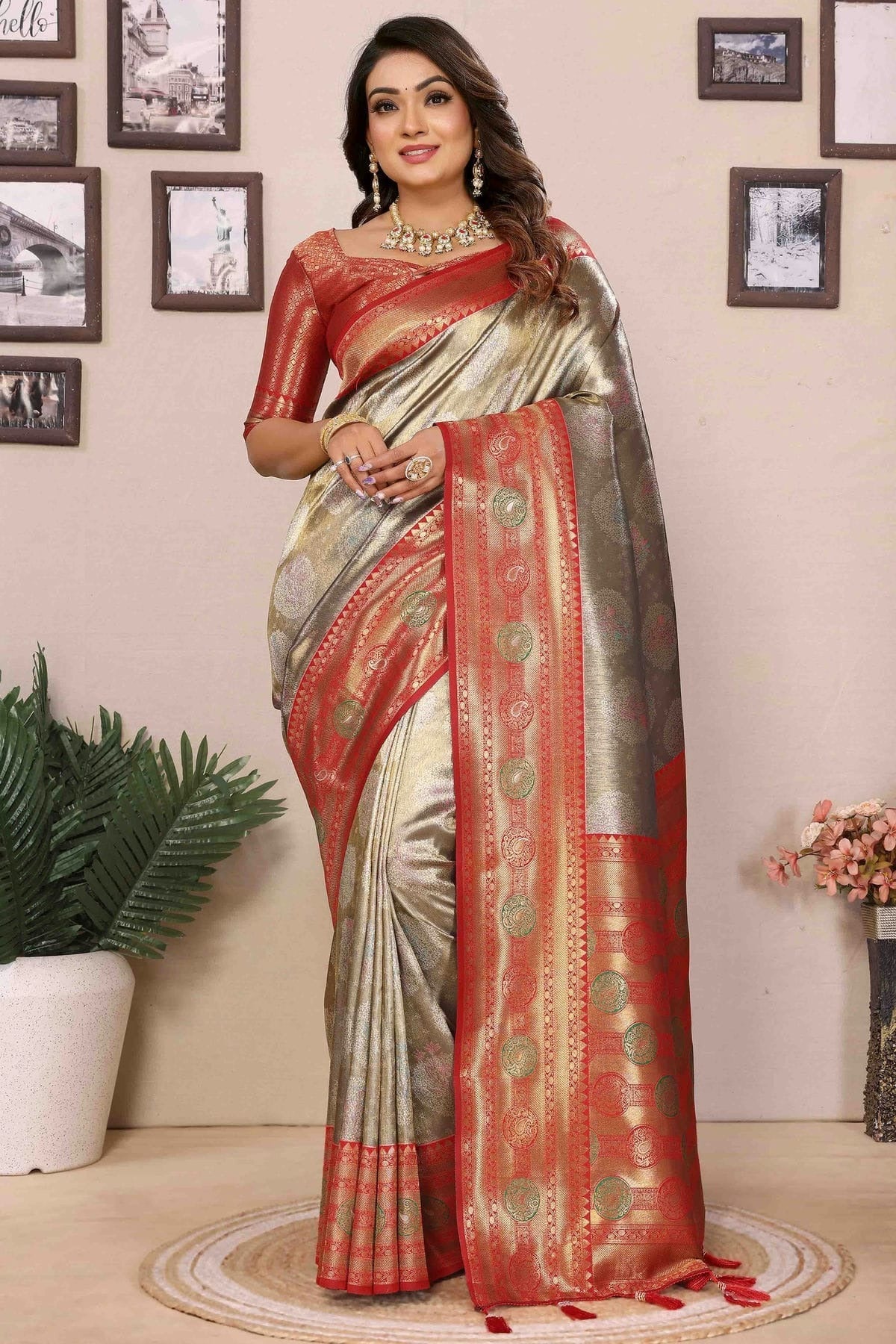 Grey Banarasi Tissue Silk Traditional Saree NCSD11110804