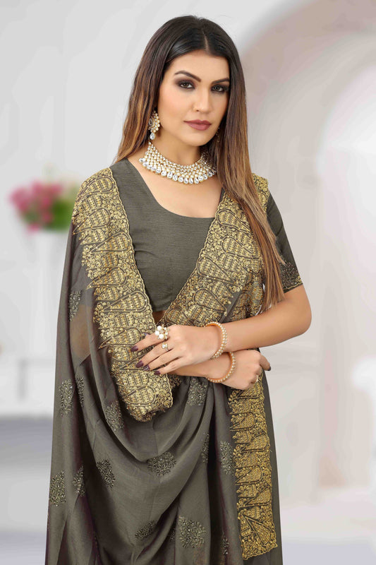 Grey Chiffon Designer Saree NCSD11210924