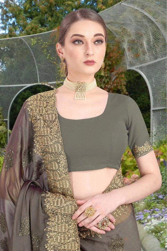 Grey Chiffon Embroidery Saree NCSD11210789