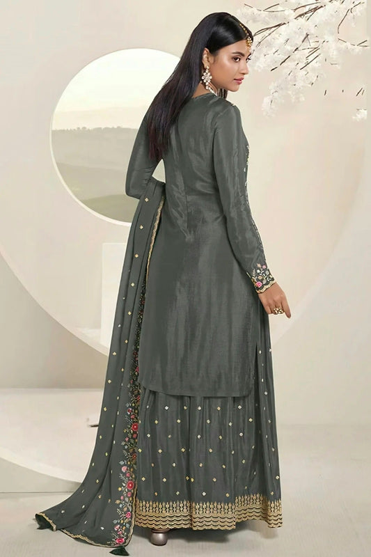 Grey Chinon Sharara Suit NCSM11112333