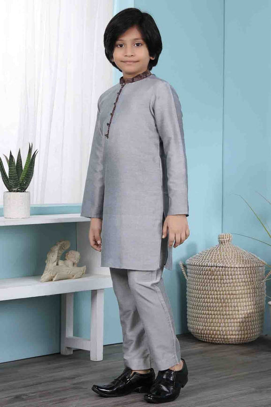 Grey Cotton Silk Kurta Pajama NCBW10710685