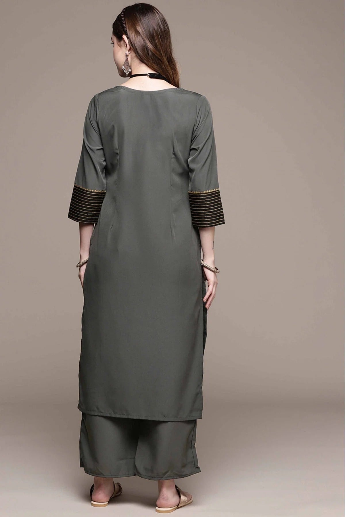 Grey Crepe Printed Kurta With Pant NCKR10610155