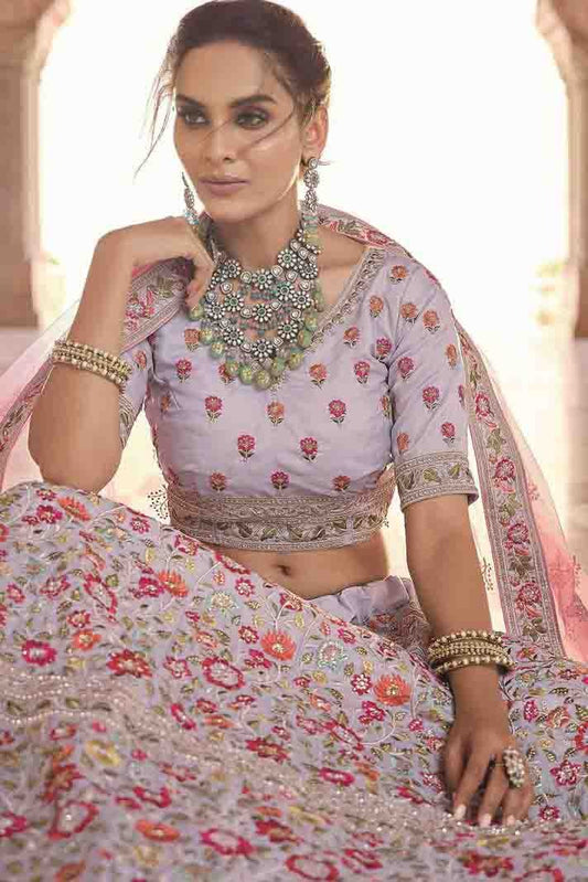 Grey Crepe Thread Lehenga Choli NCLC10810482