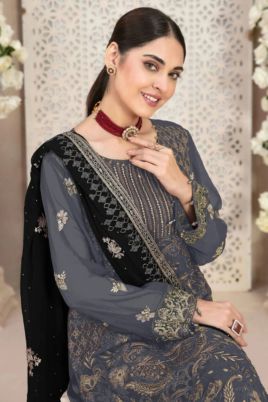 Grey Faux Georgette Pakistani Suit NCSM11410567