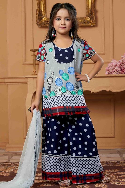 Grey Faux Georgette Palazzo Pant Suit NCGW10710849