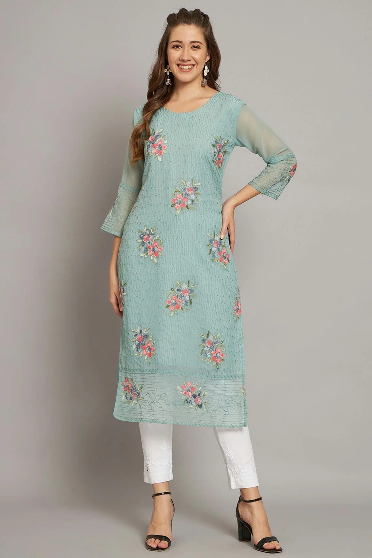 Grey Georgette Kurti NCKR11112079