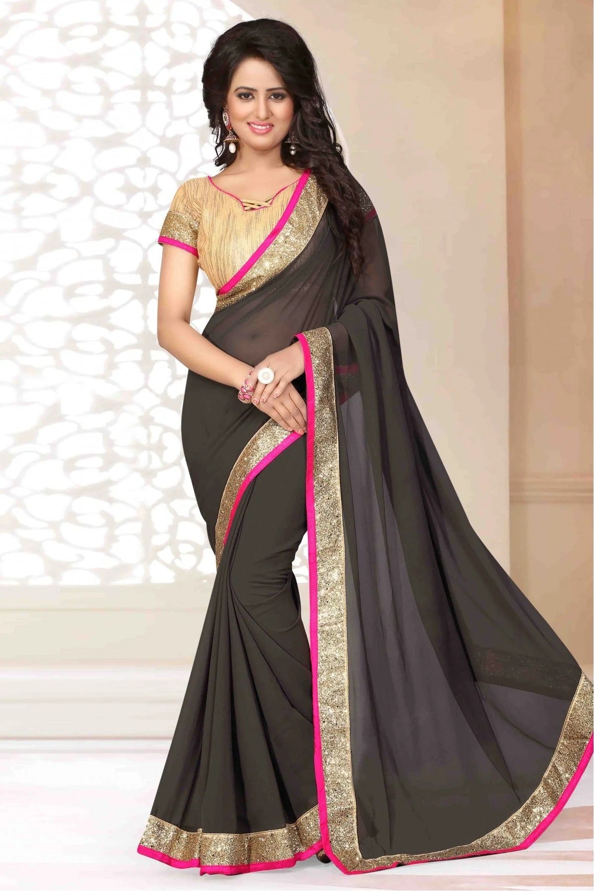 Grey Georgette Lace Saree NCSD11210669