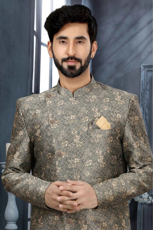 Grey Jacquard Digital Print Sherwani NCSH10410445