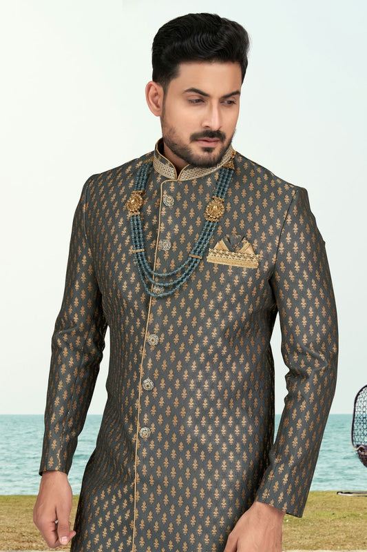 Grey Jacquard Indo Western Sherwani NCSH10410297