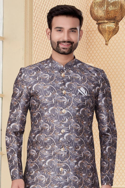 Grey Jacquard Sherwani NCSH10410373