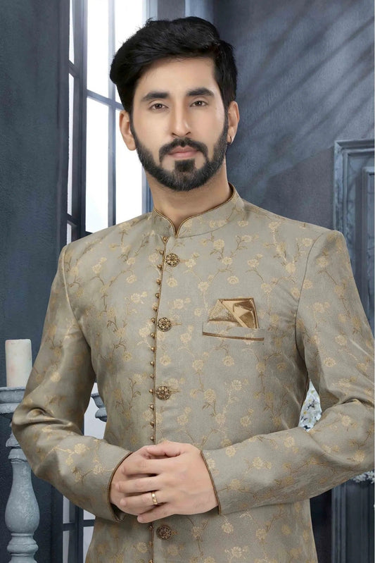 Grey Jacquard Woven Sherwani NCSH10410412