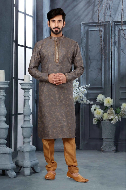 Grey Kurta Pajama In Silk NCKP10410684