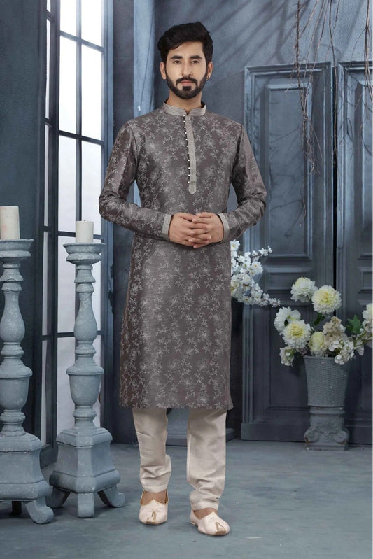 Grey Kurta Pajama In Silk NCKP10410708