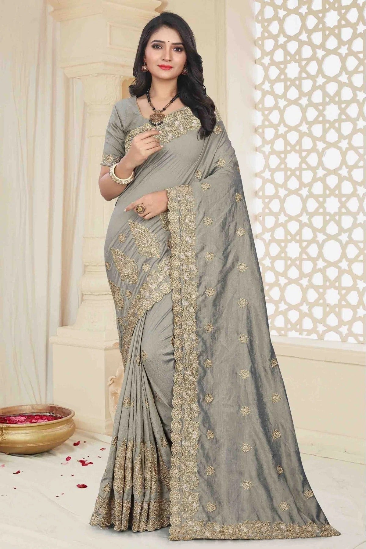 Grey Mayo Silk Designer Saree NCSD11210638
