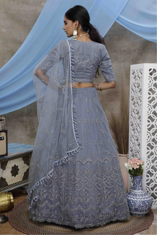 Grey Net Embroidery Lehenga Choli NCLC11510133