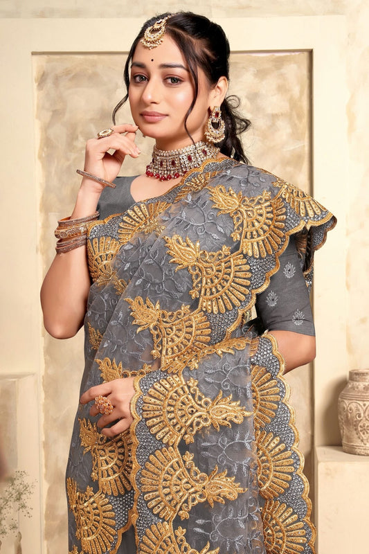 Grey Net Saree NCSD10910257