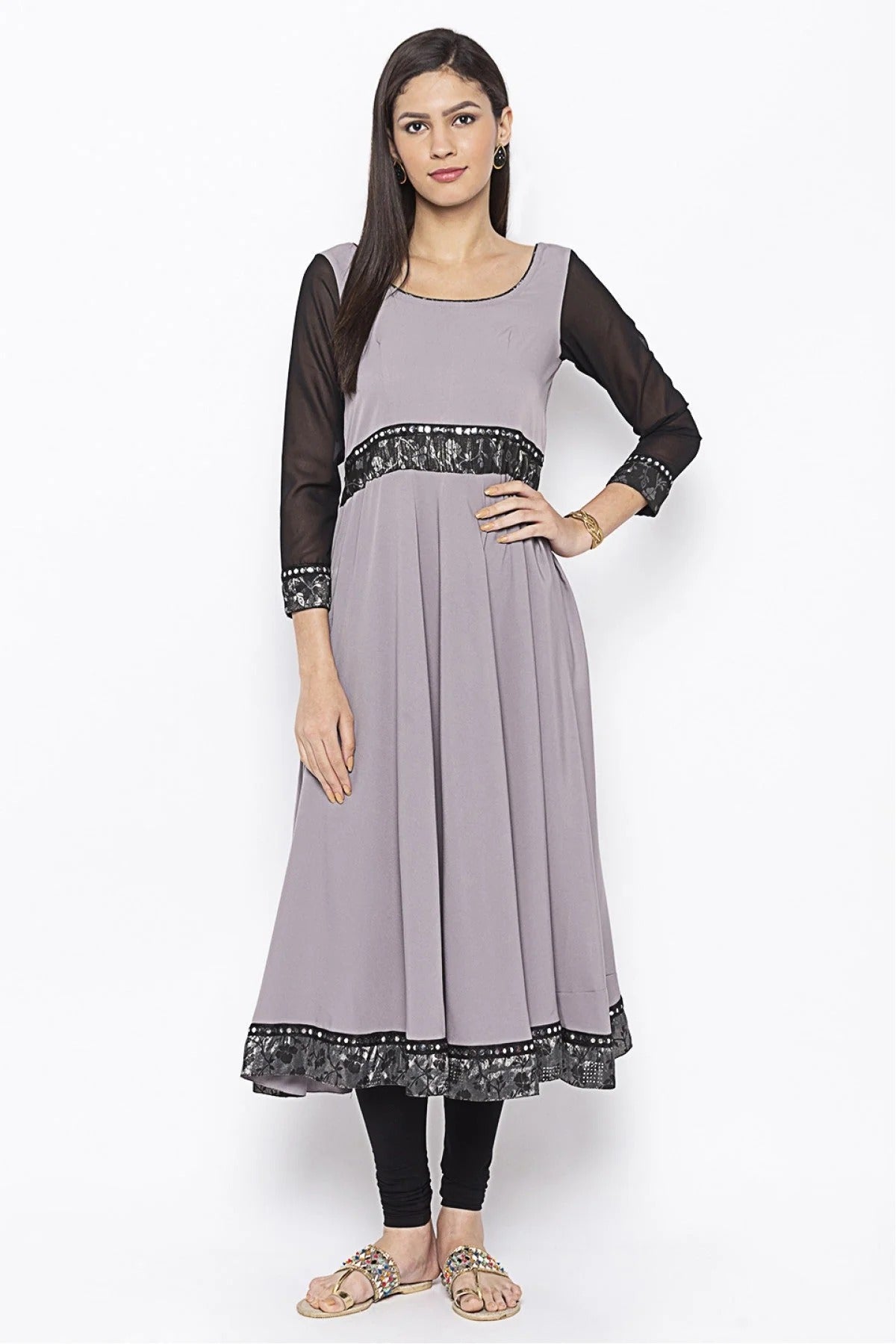 Grey Plus Size Crepe Embroidery Kurta Set NCKR10710313