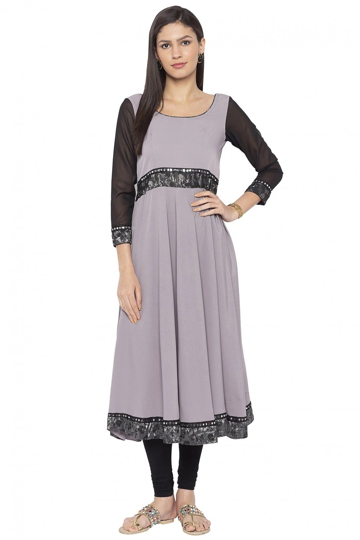 Grey Plus Size Crepe Embroidery Kurti NCKR10710140