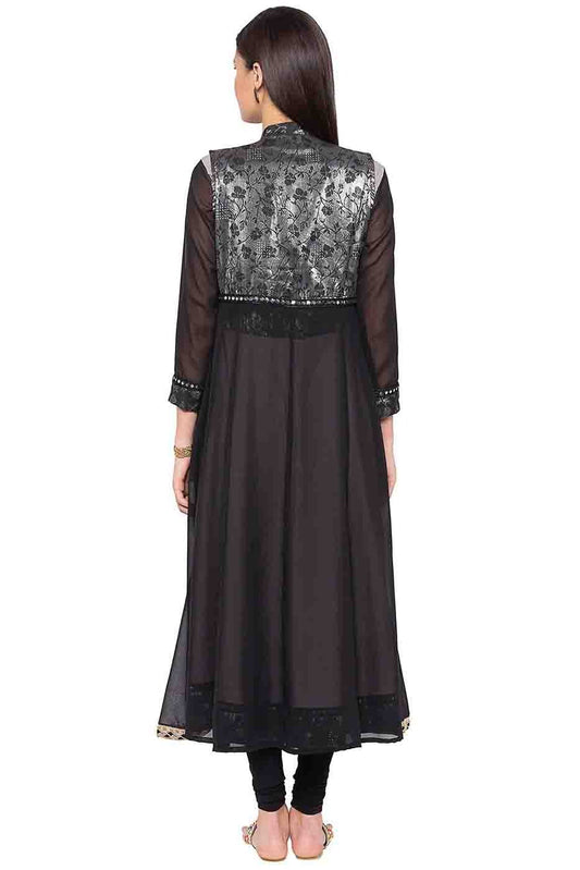 Grey Plus Size Crepe Embroidery Palazzo Pant Suit NCSS10710554