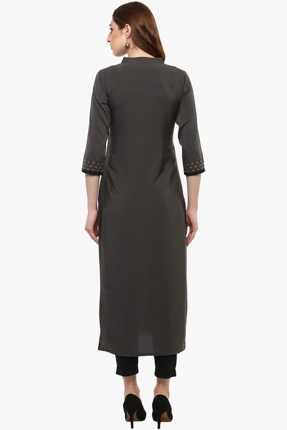 Grey Plus Size Crepe Straight Kurti NCKR10610178
