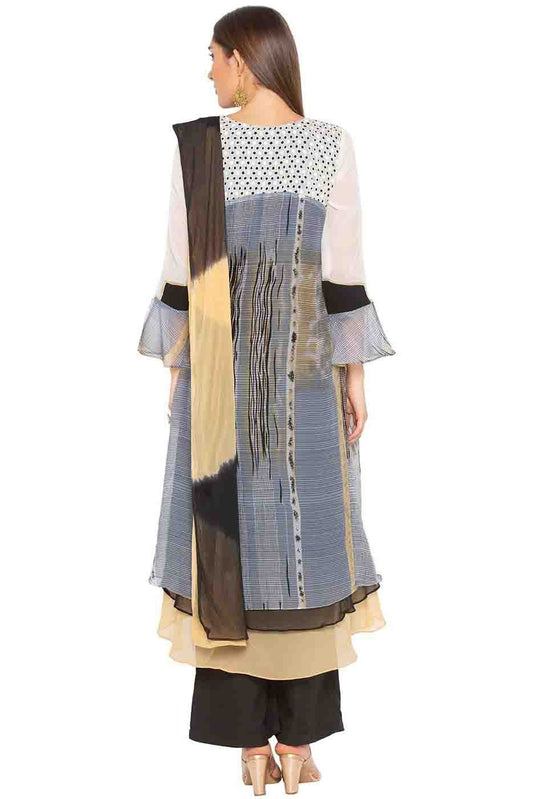 Grey Plus Size Georgette Embroidery Palazzo Pant Suit NCSS10710550