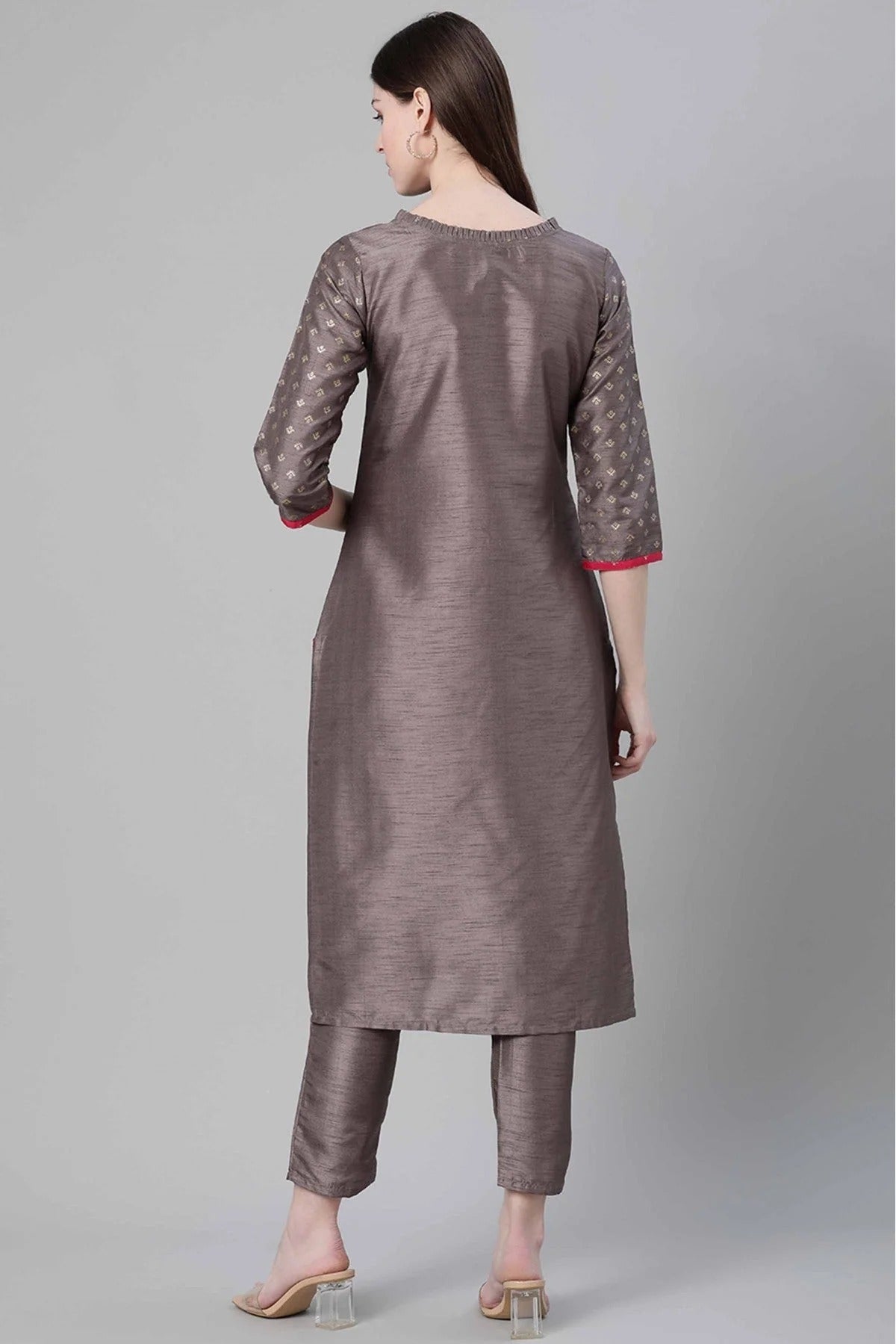 Grey Poly Silk Foil Print Kurti NCKR10610206