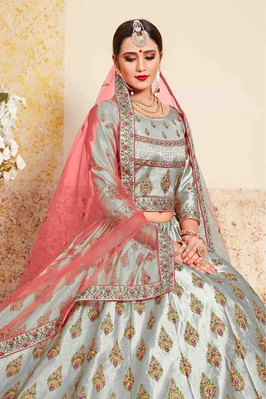 Grey Satin Embroidery Lehenga Choli NCLC10810451