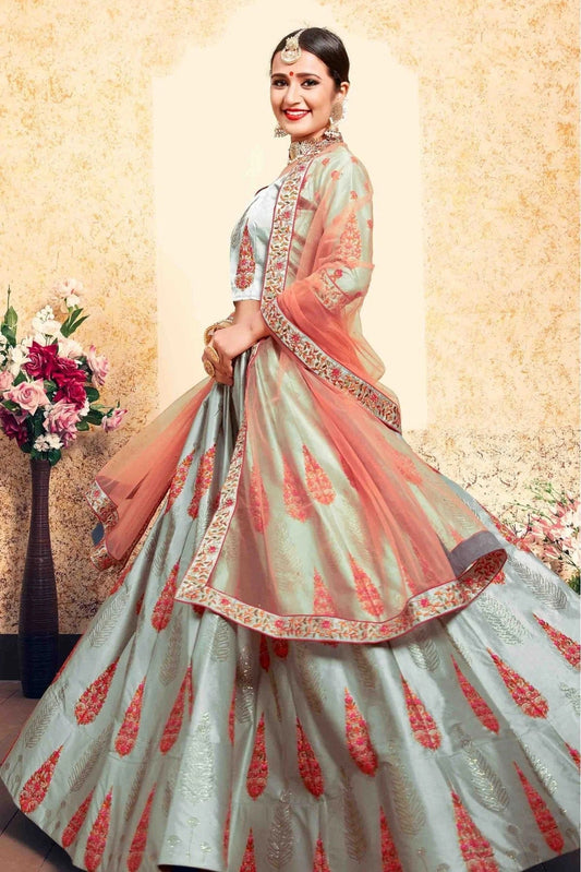 Grey Satin Embroidery Lehenga Choli NCLC10810454