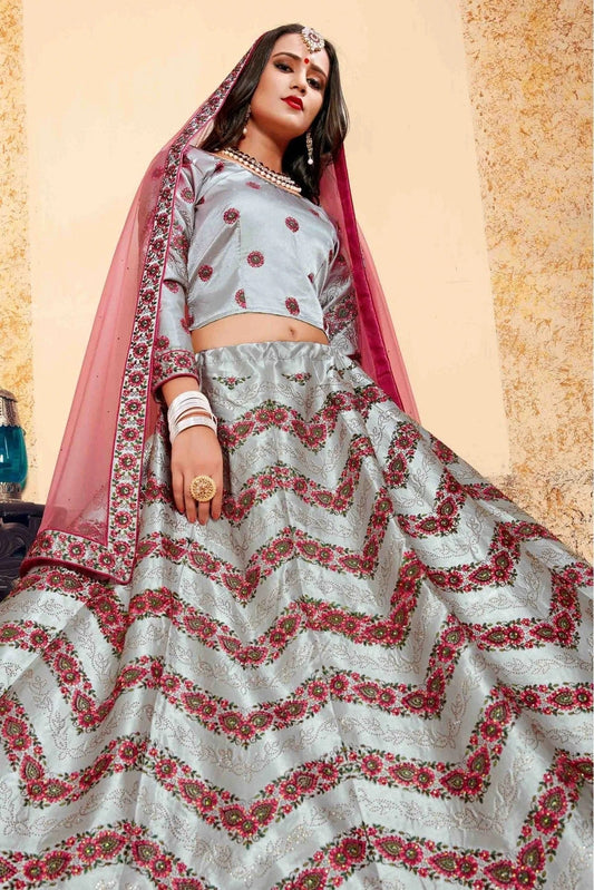 Grey Satin Embroidery Lehenga Choli NCLC10810456