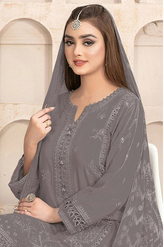 Grey Semi Stitched Faux Georgette Pakistani Suit NCSM11410507