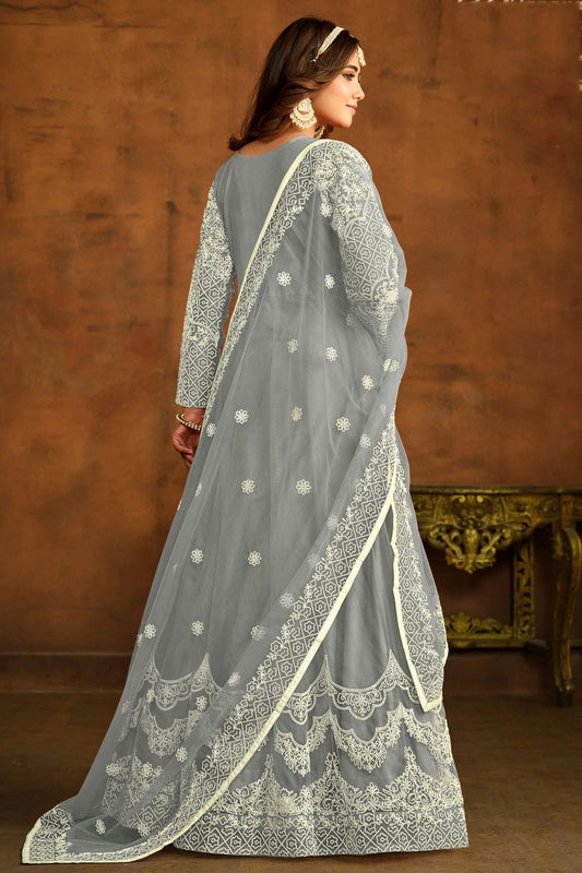 Grey Semi Stitched Net Anarkali Suit NCSM10510290
