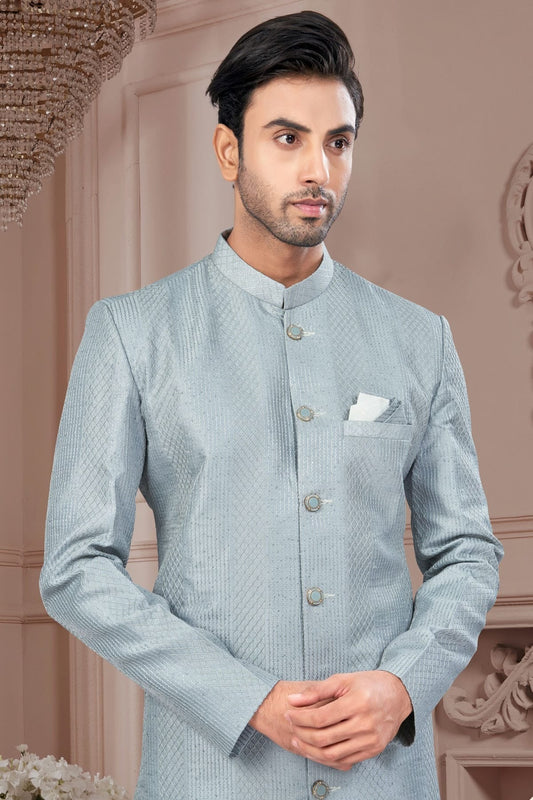 Grey Silk Dupion Sherwani NCSH10410189