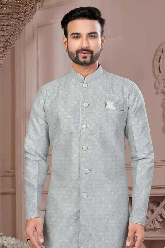 Grey Silk Dupion Sherwani NCSH10410201