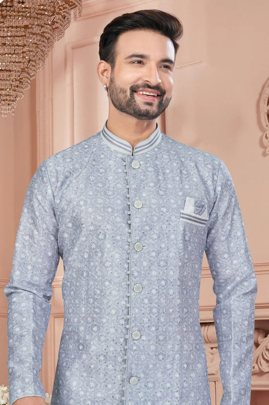 Grey Silk Dupion Sherwani NCSH10410207