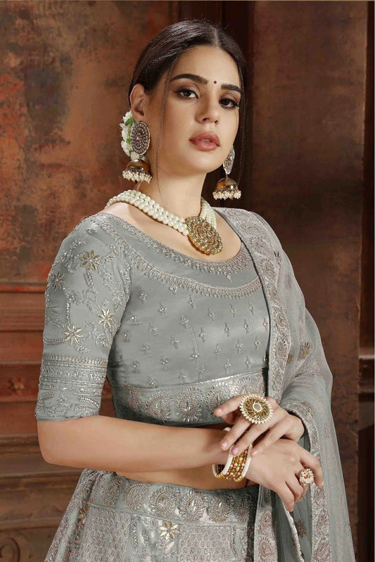 Grey Soft Net Embroidery Lehenga Choli NCLC10810375