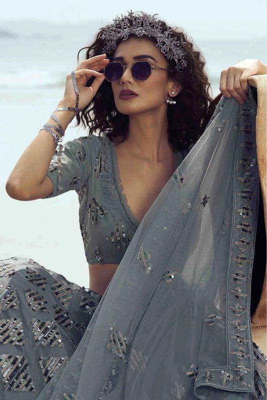 Grey Soft Net Embroidery Lehenga Choli NCLC10810602