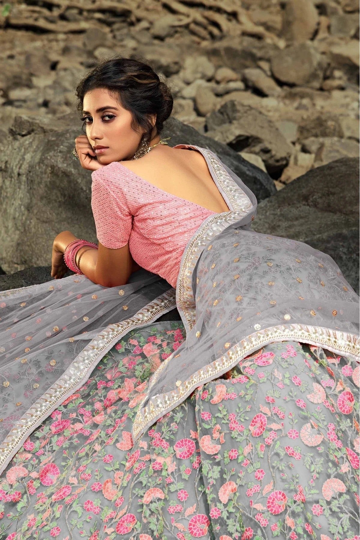 Grey Soft Net Sequins Lehenga Choli NCLC10810523