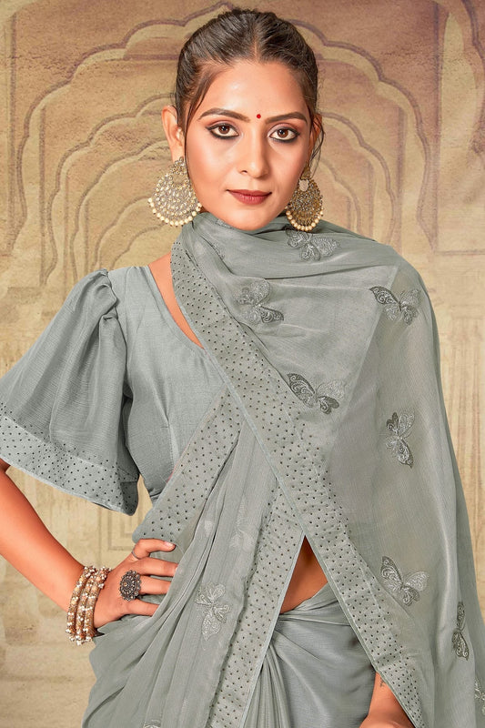 Grey Soft Silk Chiffon Designer Saree NCLC11210328