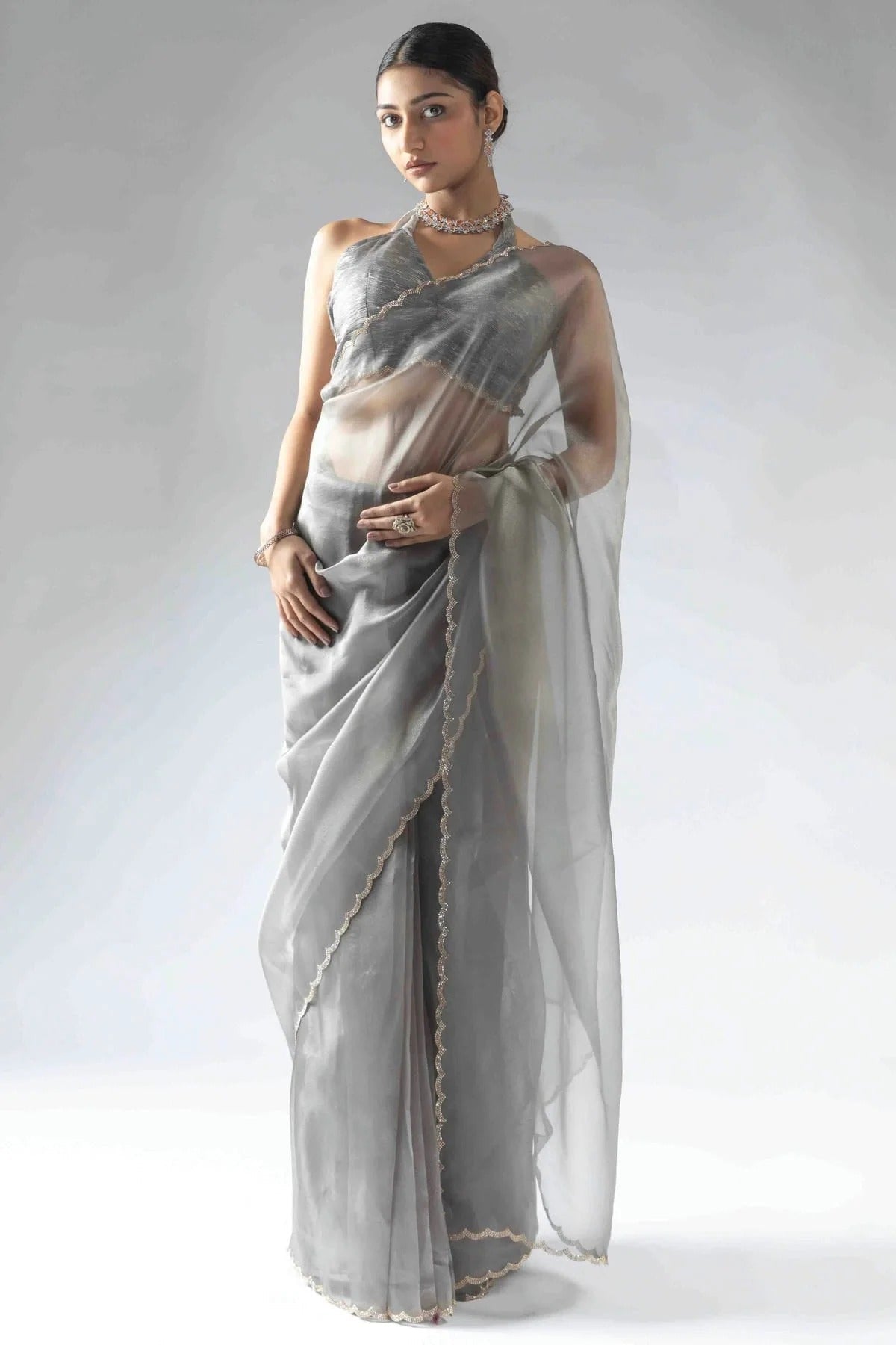 Grey Tissue Silk Ready To Wear Saree NCSD11210110