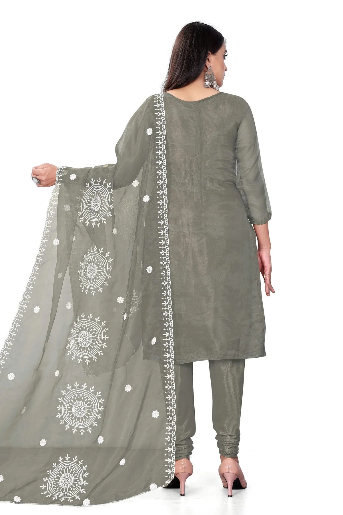 Grey Unstitched Organza Churidar Suit NCUS11610464