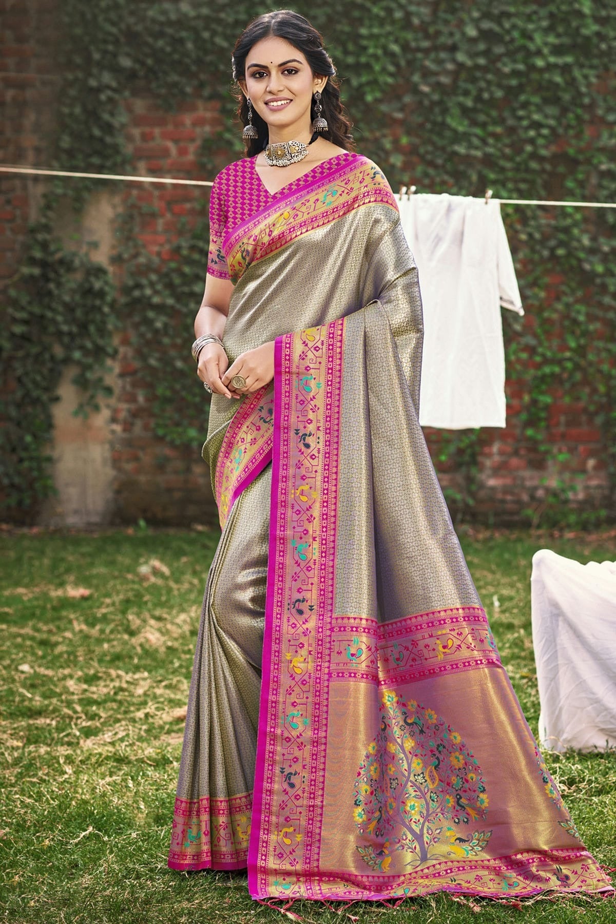 Grey Woven Paithani Silk Traditional Saree NCSD11010182