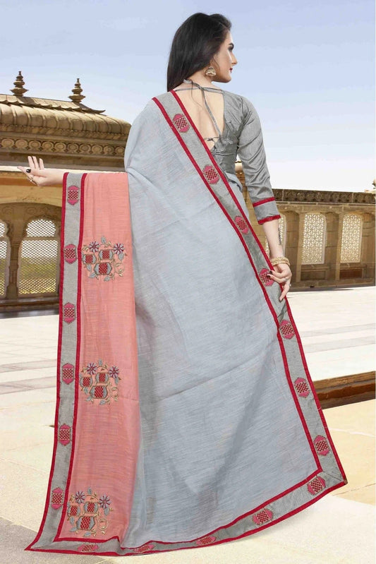 Grey and Peach Cotton Designer Saree NCSD11210663