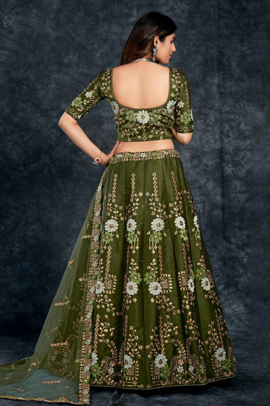 Italian Silk Designer Lehenga CholiIn Mehendi Green NCLC12710160
