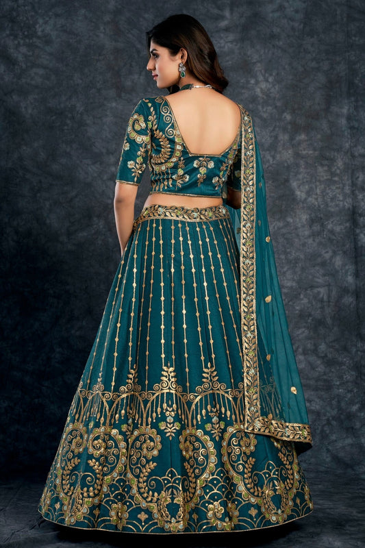 Italian Silk Designer Lehenga CholiIn Teal Blue NCLC12710158