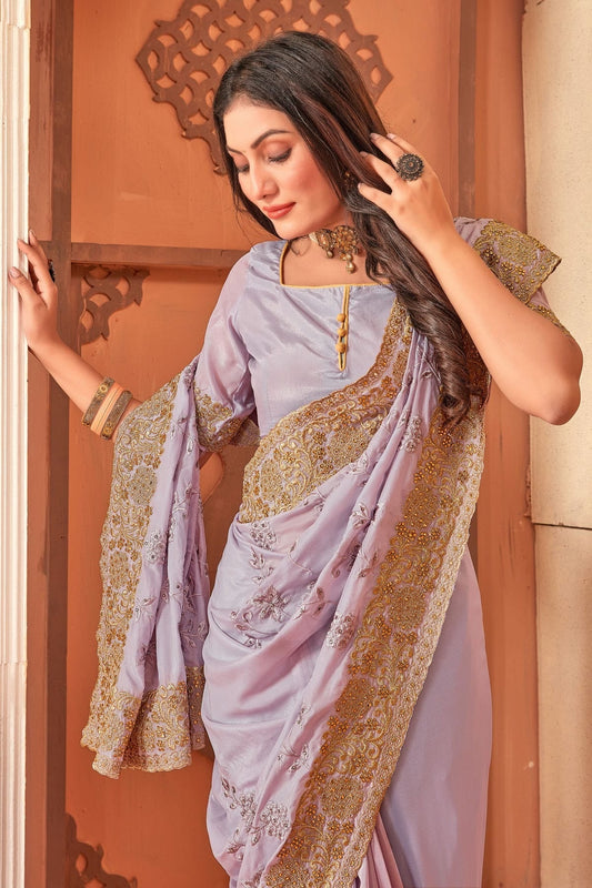 Lavender Crepe Silk Designer Saree NCLC11210349