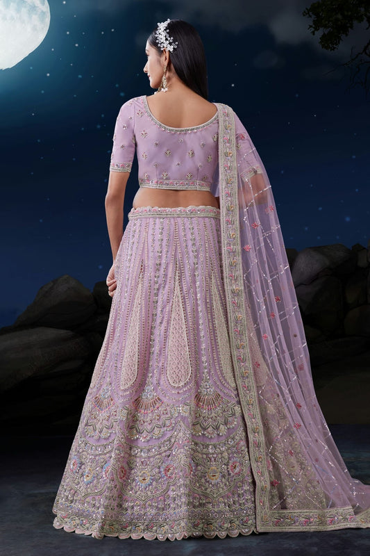 Lavender Embroidery Soft Net Lehenga Choli NCLD10810312