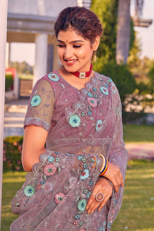 Lavender Net Designer Saree NCLC11210453