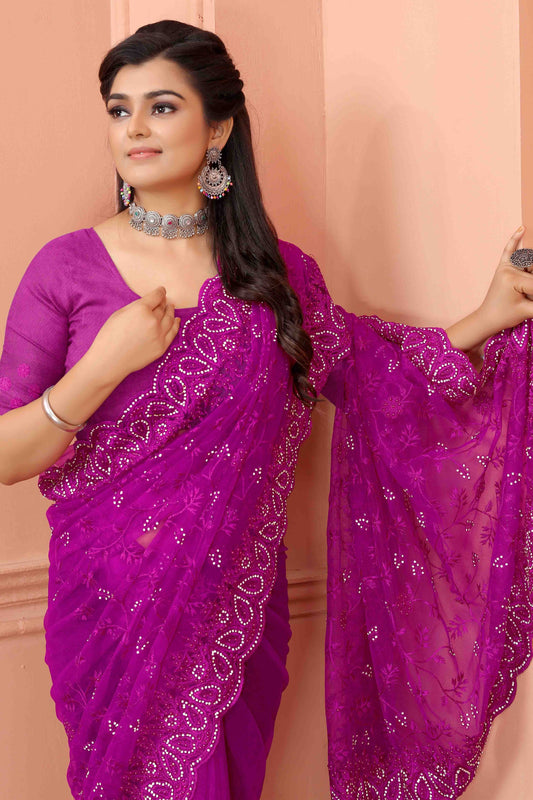 Lavender Net Designer Saree NCSD10910718