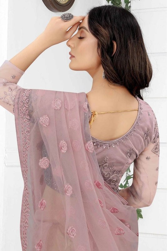 Lavender Net Embroidery Saree NCSD11210849