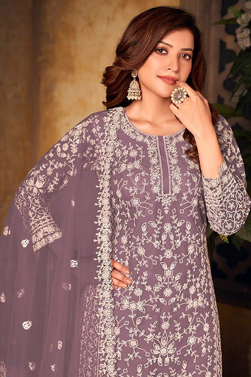 Lavender Net Semi Stitched Palazzo Pant Suit NCSM10510389